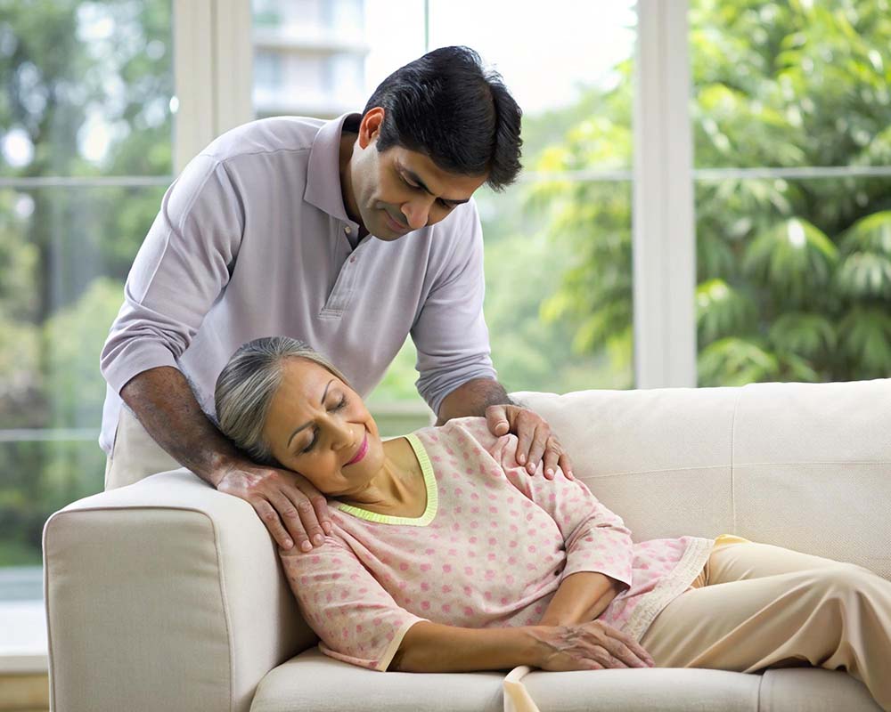 Professional healthcare provider caring for elderly patient